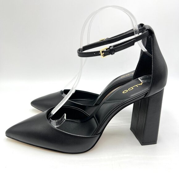 Aldo Womens Size 10 Black Leather D'Orsay Point Toe Block Heels Pumps Shoes - Picture 7 of 15
